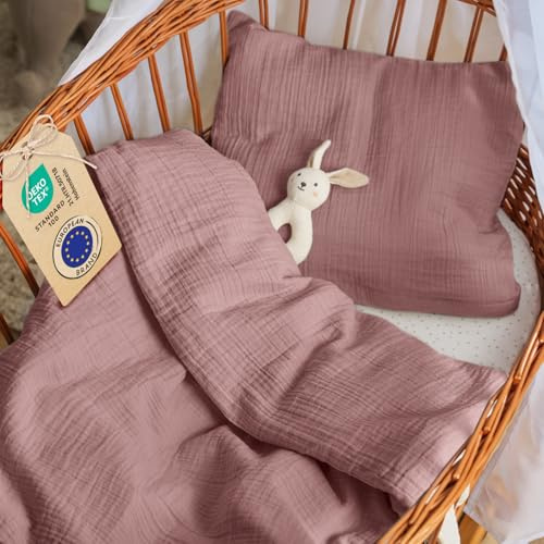 Laleni Babysängkläder 80x80 cm i Musslinbomull med Örngott 35x40 cm – OEKO-TEX Certifierad – Mauve