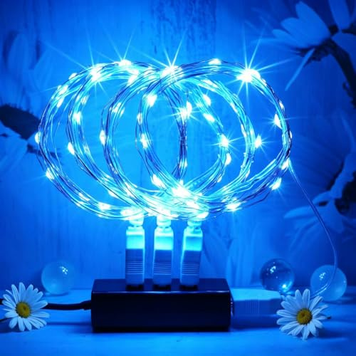 MUXIJIA 4 x luce stringa LED, 20 x LED 2M / 6.6Ft esterno/interno alimentatore USB impermeabile per camera da letto, cortile, matrimonio, Natale, fai da te, ecc. (Blu)