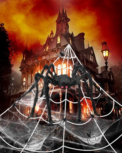 Halloween Decorations Outdoor Spider Web Set 150CM Realistic Giant Spider Halloween Decorations 20PCS Small Spider 500CM Giant Triangular Halloween Spider Web Decoration for Garden House Black New