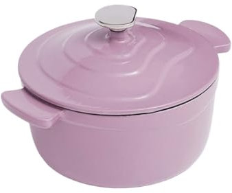 HAJHI Uso Domestico Pentola Ghisa per Cuocere Il Pane 1,6 L Dutch Oven con Coperchio Doppie Maniglie Casseruola in Ghisa per Zuppa Costine Cottura Senza Acqua(Purple)