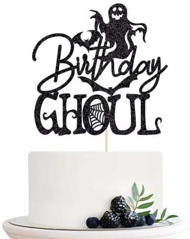 Naicaek 1 PCS Birthday Ghoul Cake Topper,Happy Halloween Cake Topper,Spooky Spider Ghost Happy Booday Halloween Theme Baby Shower Birthday Party Decoration Supplies