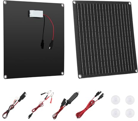 VEVOR Caricabatteria Solare da 20 W 12 V, Caricabatteria Solare con Regolatore Integrato 3 Cavi di Collegamento, Impermeabile IP67, Portatile per Camper, Auto, Moto, Barche, Furgoni, Roulotte