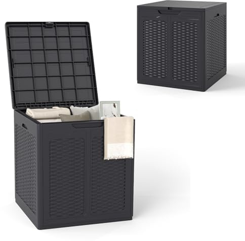 HOMASIS 145L Baule da Esterno Impermeabile, Scatola Esterna in PP, Cassapanca Contenitore con Serratura per Cortile, Bordo Piscina, Terrazza, Capacità di Carico 80 KG, 56 x 56 x 60,5 cm (Marrone)