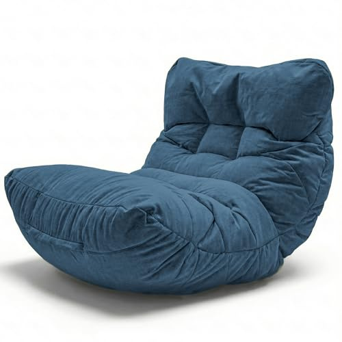 Aiire Pouf Poltrona Sacco di Design - Puff per Sedersi in Cotone con Imbottitura Inclusa - Bean Bag Chair per Salotto, Camera da Letto o Lettura - Pouffe Moderno Blu