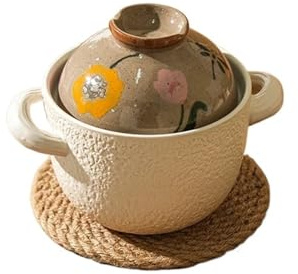 Liten gryta gryta lerkruka hemgryta maträtt keramik köksredskap kök gryta krukor för matlagning värmebeständig lera för grytor, rostning, bröd bakning (800 ml brun03)