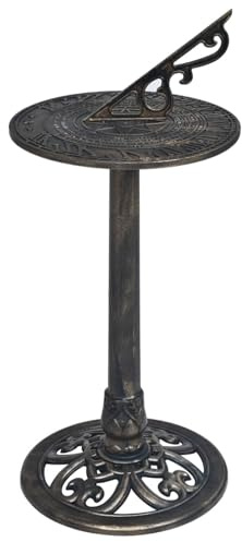 Homgoday Bronzefarbene Kunststoff-Sonnenuhr 35,5 x 82 cm, Gartenuhr mit hohem Sockel, Regenfest, für Balkon und Terrasse Kunstornamente, Wohndekoration Model48225