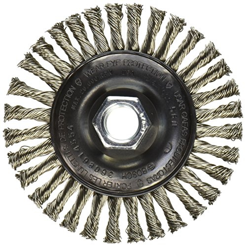 Bosch WB554 - Rueda de alambre anudada de acero inoxidable de 4 pulgadas, eje de 5/8 pulgadas x 11 pulgadas