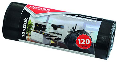 OFFICER PRODUCTS 22022232-05 Lot de 10 Sacs Poubelle en polyéthylène Basse densité Extra résistant pour déchets ménagers pour Le Bureau Noir Épaisseur du Film 24 µm