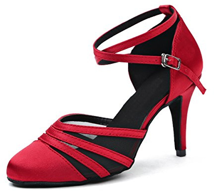 MINITOO Femme Chaussure de Danse Latine Salsa en Maille Satinee L189 Rouge EU 33
