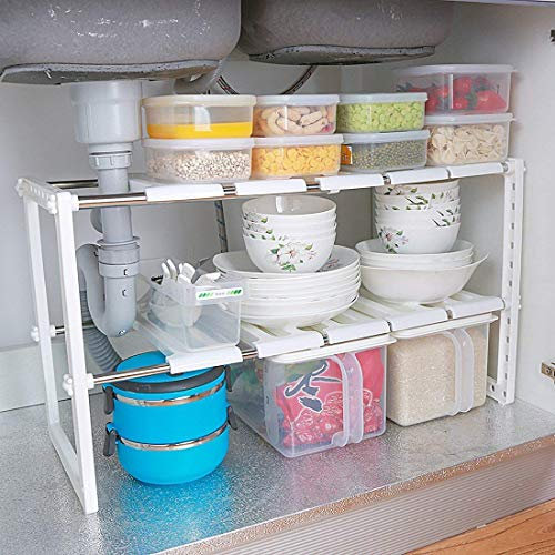 RGRGH Estante Organizador Ajustable Extensible Multiusos para Cocina y Baño, 1 Estante, Acero Inoxidable, Moderno, 50-70 cm x 26 cm x 38 cm