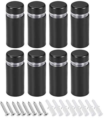 sourcing map 8 st. Ramskruvar väggmontering skylt-hållare akryl glas naglar med skruvar 1/2 dr x 1–1/8 tum (12 x 28 mm) svart