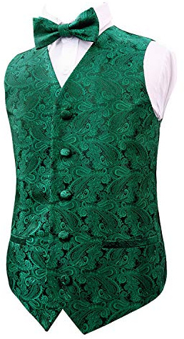Alizeal Boys Classic Paisley Bow Tie and Suit Vest Set, Dark Green-10