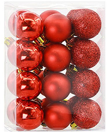 Christbaumkugeln Deko Weihnachten Kugeln Party Dekorationen hängende Weihnachtsverzierung 24 Stück Weihnachtsdekoration Bälle Wohnkultur Christbaumkugeln Klein Hängende Weihnachts (Red, One Size)