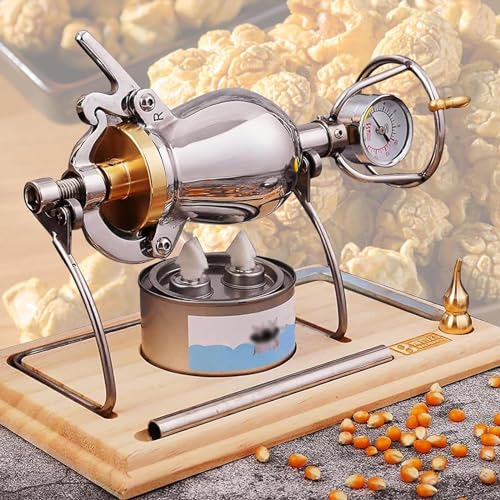 Máquina para hacer palomitas de maíz de acero inoxidable, máquina manual de palomitas de maíz tradicional china antigua con manómetro, calentamiento lento, para uso doméstico Máquina para ha