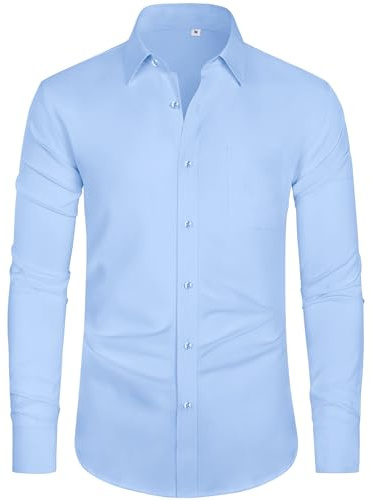 J.VER Shirts for Men Adult Fashion Blue 4-Way Stretch Formal Dress Long Sleeve Smart Casual Business Work Button Down Shirt XL