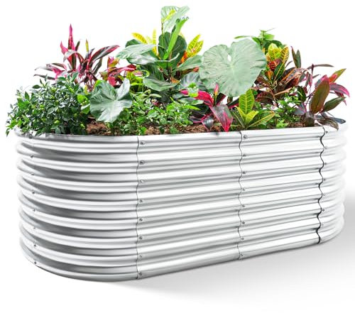 Land Guard Galvanized Raised Garden Bed, 8x4x2ft Planter Boxes Outdoor, Oval Larger Metal Planter Boxes for Vegetables, Fruits, Flowers (Silver)