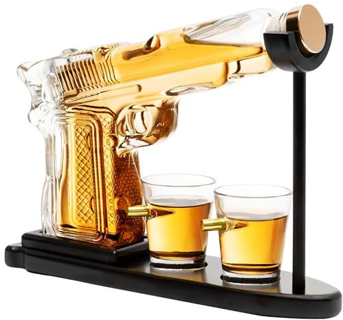 Focenat Whisky Geschenkset Personalisiert, Whisky Karaffe, Karaffe mit Gläsern, Schnaps Dekanter, Gun Dekanter Set mit 2 Bullet Gläsern, Geburtstagsgeschenk für Männer