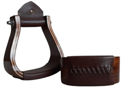Craft Colt Wooden Wide Western Leather Covered Stirrups, Wooden Bell Saddle Stirrups (Size: 2.0)