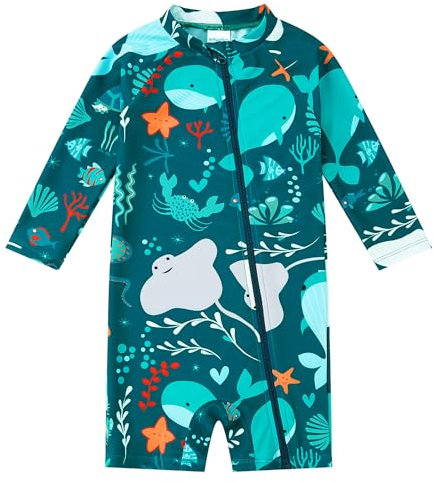 upandfast Maillot de Bain Manches Longues pour bébé garçon avec Protection Solaire pour garçons (Baleine,12-18 Mois)
