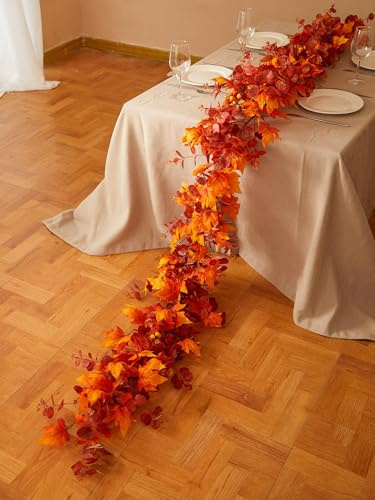 Party Joy Artificial Flower Garland, 9ft Wreath for Autumn Decorations, Contains Eucalyptus and Berries,Hanging Vine Wreath for Halloween, Thanksgiving, Home, Weddings, Fireplace, Parties, Christmas