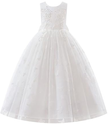 IWEMEK Abito da sposa per bambini senza maniche abito in tulle ragazza battesimo comunione compleanno sera compleanno festa di sposa con ricamo farfalla, bianco, 3 anni