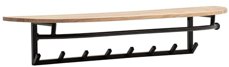 FineBuy Wandgarderobe Akazie Massivholz 100 cm mit Ablage - Industrial Garderobenpaneel mit Hutablage - Wand Garderobenleiste Hakenleiste - 8 Metall Kleiderhaken & Kleiderstange