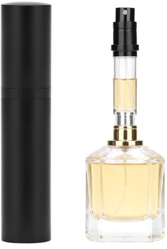 QWORK® Atomizador de Perfume Recargable 5ml, Perfumador Dispensador Portátil de Aluminio Antifugas, para Bolso y Equipaje de Mano, Negro