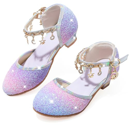LECYGNB Sko, prinsessa, flicka, paljetter, kostym, hög klack, cosplay, bröllop, jul, födelsedag, ceremoni, fest, dansare, ballerina, sandal, kristallbling