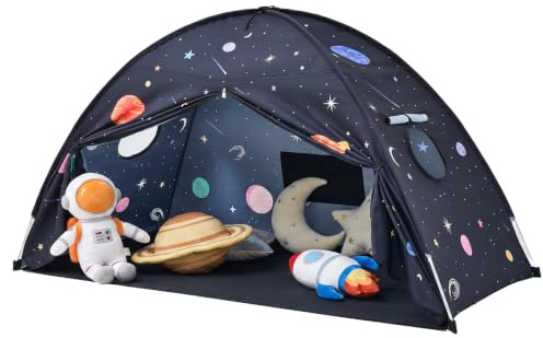 Kids Bed Tent Indoor: Children's Play Tents Large -Canopy Bed Toddler Double Single for Boys & Girls - Baby Floor Playhouse Inside Sleeping for Playroom Gift Toys (Cream) (Midnight Black Galaxy)