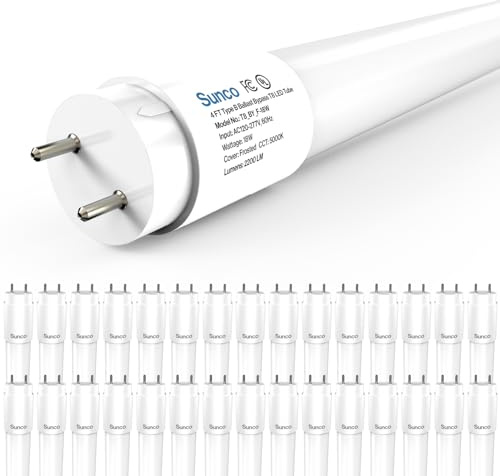 Sunco 30 Pack T8 LED Bulbs 4 Foot, Tube Light Bulbs Ballast Bypass, 48 Inch Fluorescent Replacement, 2200 LM, 18W, 5000K Daylight, Single Ended Power, Type B, Frosted Lens UL