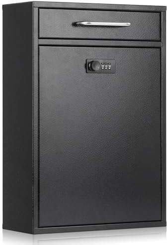 xydled Wall Mount Mailboxes with Combination Lock, Wall Mail Box for Outside, Locking Mailbox with Lock, Hanging Secured Postbox, Security Key Drop Box, 17.6H x 12.2L x 5.7W Inches, Black, XL Large
