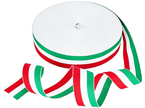 PH PandaHall 45.7m Ruban à rayures italiennes, Rouge Blanc Vert Ruban 30mm artisanal Rubans à rayures patriotique coloré Deco Italienne pour Noël Vacances Nouvel An Fête Emballage cadeau