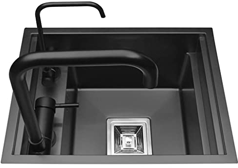 Lavandino Della Cucina, Lavabo A Vasca Singola In Acciaio Inox Nero E Argento 304 Sottopiano/a Scomparsa, Lavello Da Cucina Con Rubinetto Ribaltabile (Size : 35cm-Black+)