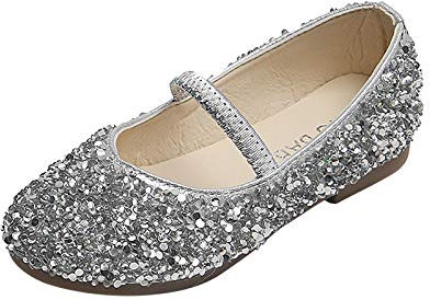 JLGY Mädchen Prinzessin Schuhe Glitzer Sandalen Mädchen Party Kristall Schuhe Bowknot Hochzeitsschuhe Festschuhe Karneval Party Cosplay Schuhe Klett Kostüm Zubehör Schuhe, Z02 Silber, 31 EU
