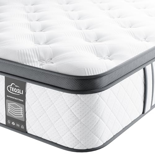 TeQsli 5FT King Mattress 10 Inch Memory Foam Pocket Spring Hybrid Mattress Medium Firm Back Pain & Pressure Relief - Edge Support & OEKO-TEX Certified 150x200x25cm