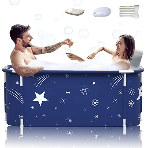 Kiseely 140cm Tragbare Faltbare Badewanne für 2 Personen, Große Familie SPA, Effiziente Temperaturumstellung, 140cm X 60cm X 55cm (Stern Stil)