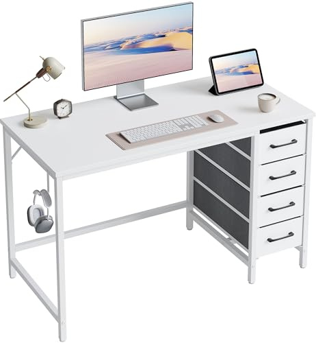 CubiCubi 120 * 50 cm Computer Desk with 4 Drawers, Home Office Small Desk with Storage, Modern Study Writing Desk, White