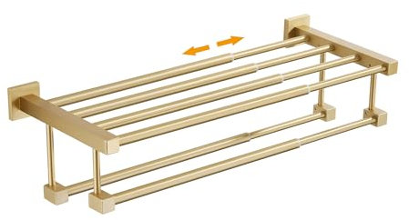Toallero ajustable para baño, lavabo, soporte de pared con barras de toalla dobles, estante de toalla dorado cepillado mate