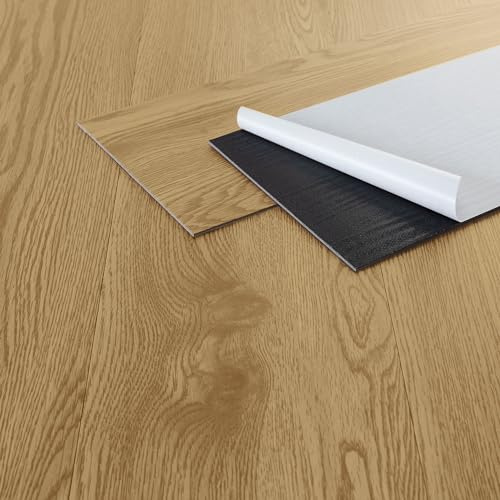 ML-Design Deluxe PVC Bodenbelag, Selbstklebende Vinyl-Dielen, Vinylboden, 91,5 cm x 15,3 cm x 2 mm, Dicke 2 mm, 4,46m²/32 Dielen, Natur Eiche, Holzoptik, rutschfest, wasserfest, Einfache Verlegung
