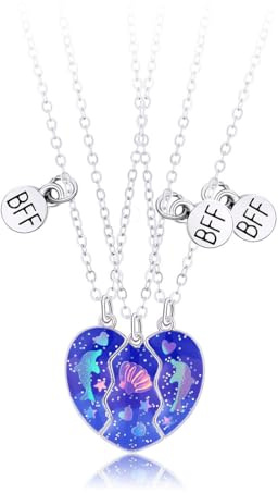 TNSRAY BFF collares amistad collar, 3 pieza de collares BFF, Collar de amistad hermanas, Colgante con forma de corazón dividido en tres piezas, Regalo maravilloso para amigos y mejores amigas