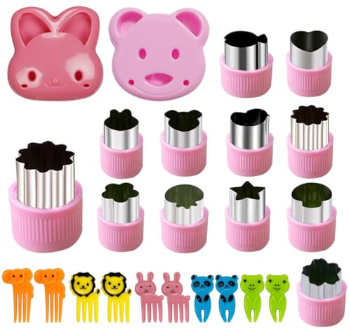 24 Stück Ausstecher Brot Gemüse Set für Kinder Ausstecher Tiere Form Brotaustechformen gemüse ausstecher Ausstechformen Obstgabeln Sandwich Ausstecher Keks Formen Gemüseschneider Edelstahl für Kinder