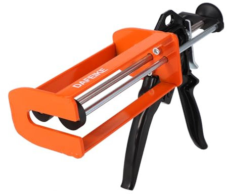 DAFEIKE Epoxy Gun Dual Component Caulking Gun Manual Double Cartridge Caulk Gun Panel Bond Adhesive Applicator for 200 ml/6.75 fl oz Mix Ratio 1:1 and 2:1 e.g. 08115 08116, Orange