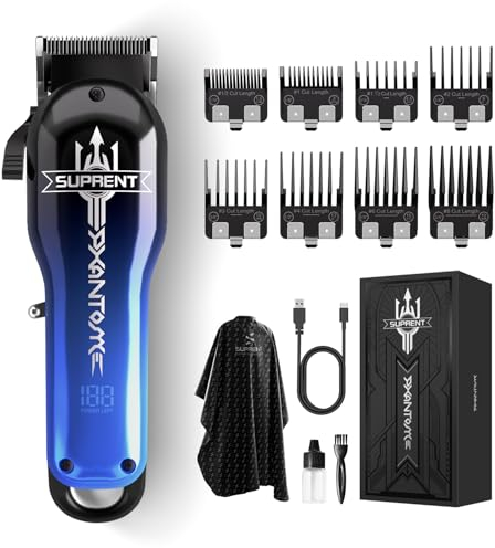 SUPRENT Haarschneidemaschine Profi Haarschneider Herren, Langhaarschneider mit Keramik-Kegelklinge, Bartschneider Clipper Kabelloses Geschenke für Männer, Wiederaufladbar (Blau)