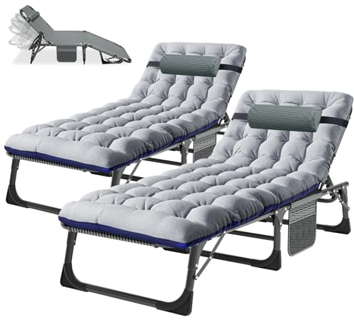 Ryuhic 2er Set Sonnenliege Klappbar mit Matratze, 200kg Belastbar Gartenliege Liegestuhl mit Seitentasche und Kopfstütze, Verstellbare Rückenlehne Relaxliege für Balkon, Garten, Strand