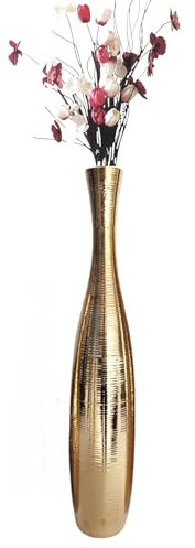 Edelste Deko-Bodenvase – Hohe Keramikvase für Pampasgras & Dekozweige - stabil, luxuriös, 50-90 cm höhe in Weiß, Schwarz, Grau, Silber und Gold (Gold, 50x12cm)