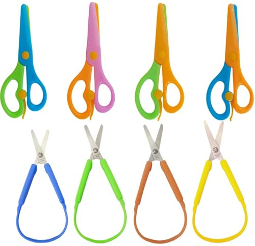 8 Pack Mini Loop Scissors for Kids & Adults, 5.5 Inch Self Opening Adaptive Scissors,Easy-Open Squeeze Handles, for Children Art Craft Supplies