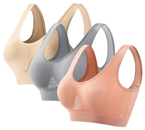 Lot de 3 Brassière Soutiens-Gorge Sport Femme Maintien Fort Lingerie Brassière Rembourré 2025 Soldes Confortable Push Up Soutiens-Gorge Classiques sans Armature sans Couture pour Sport Yoga