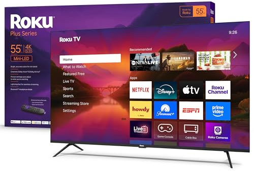 Roku Smart TV – 55-Inch Plus Series, Mini-LED TV – RokuTV with Enhanced Voice Remote – Flat Screen 4K QLED Television with Dolby Vision & Wi-Fi for Streaming Live Local News, Sports