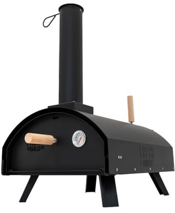 Klassischer Stahl Outdoor-Pizzaofen | 60s Kochzeit Bis zu 400°C + Eingebautes Thermometer | ⌀30cm Authentische Steinofenpizzen | Multi-Brennstoff Holz Kohle Holzpellets [INKL. Pizzaschaufel & -stein]