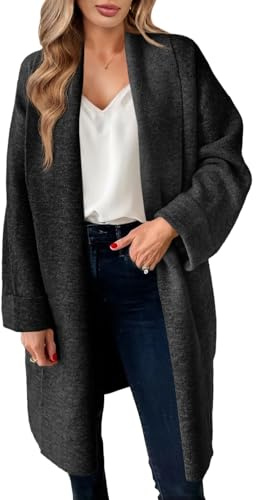 Saodimallsu kofta dam lätt oversize lång jacka cardigan öppen front tröja casual enfärgad stickad kappa, svart, S